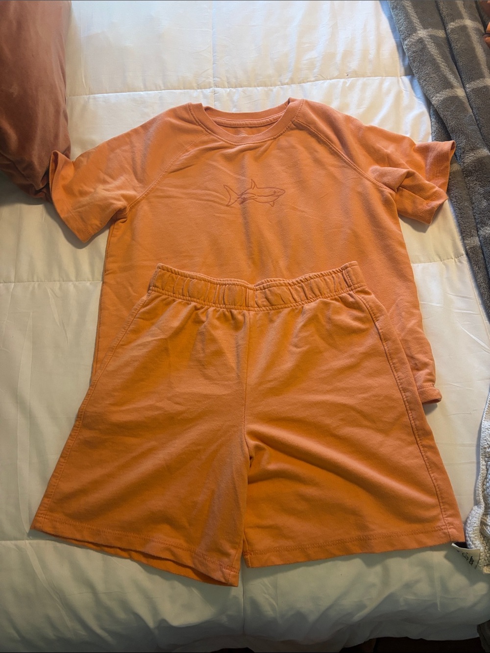 Kids Orange Shark Matching Set - Short Sleeve Top & Shorts